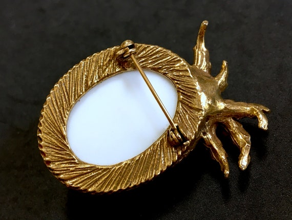 White Eggplant Brooch – Large Dome Cabochon & Gol… - image 8