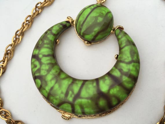 Large Marbled Green Crescent Shaped Pendant Earrin