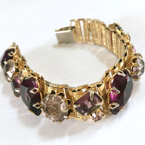 Purple Rhinestone Book Chain Bracelet – Gold Tone… - image 5