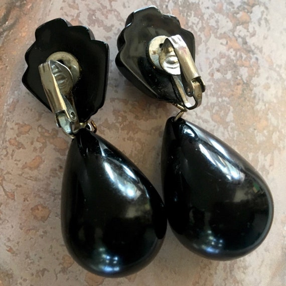 Art Deco Black Drop Earrings – Bakelite Era Big C… - image 7