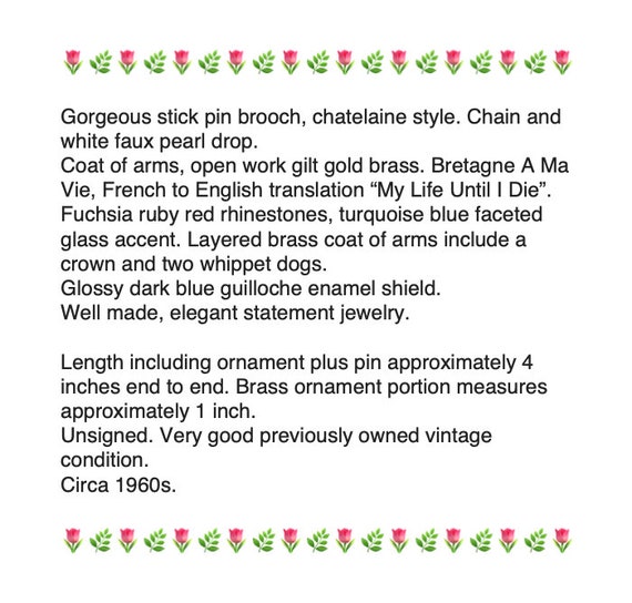 Bretagne A Ma Vie Jeweled Stick Pin – Ornate Jewe… - image 2