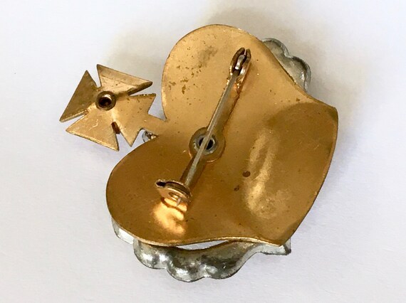 Art Deco Coronation Crown Brooch – Pot Metal & Br… - image 7