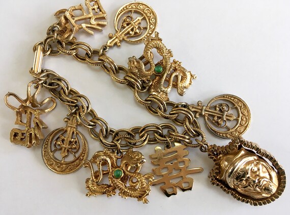 HAR Asian Charm Bracelet Signed Gold Tone Chinese - Etsy