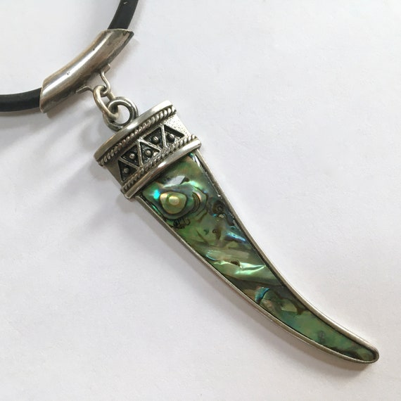 Colorful Abalone Shell Silver Pendant Necklace – … - image 5