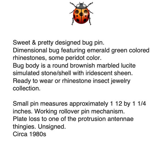 Bug Pin – Cute Green Rhinestone Insect Scatter Pi… - image 2