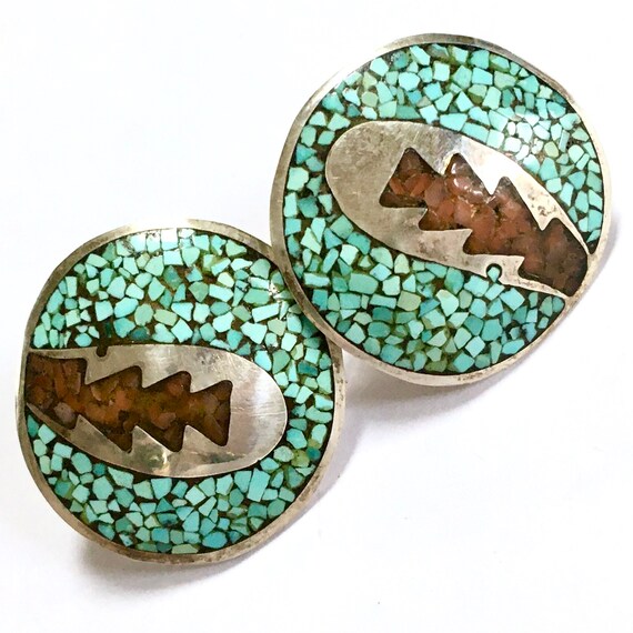 Southwestern Crushed Turquoise Pierced Post Sterl… - image 1