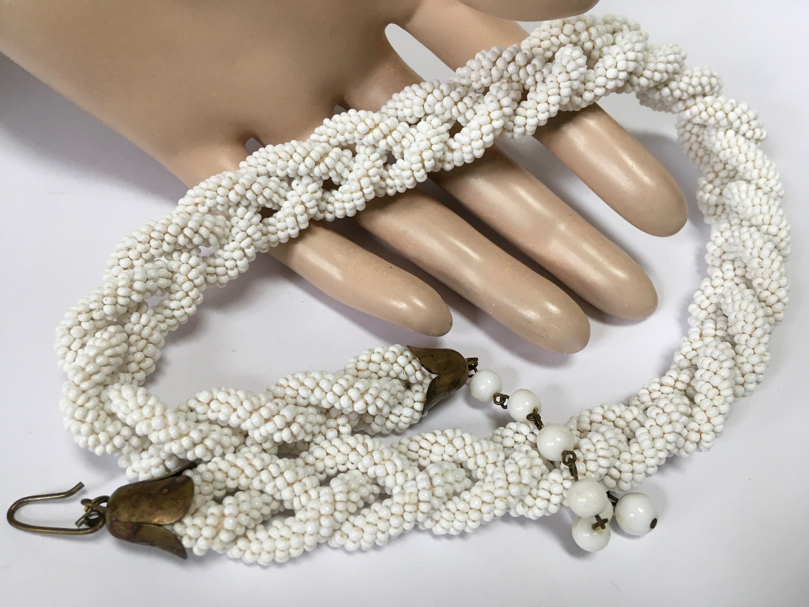 White Seed Bead Braided Rope Choker Necklace Haskell Era Etsy