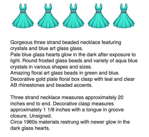Teal Blue Art Glass Three Strand Necklace – Aqua … - image 2