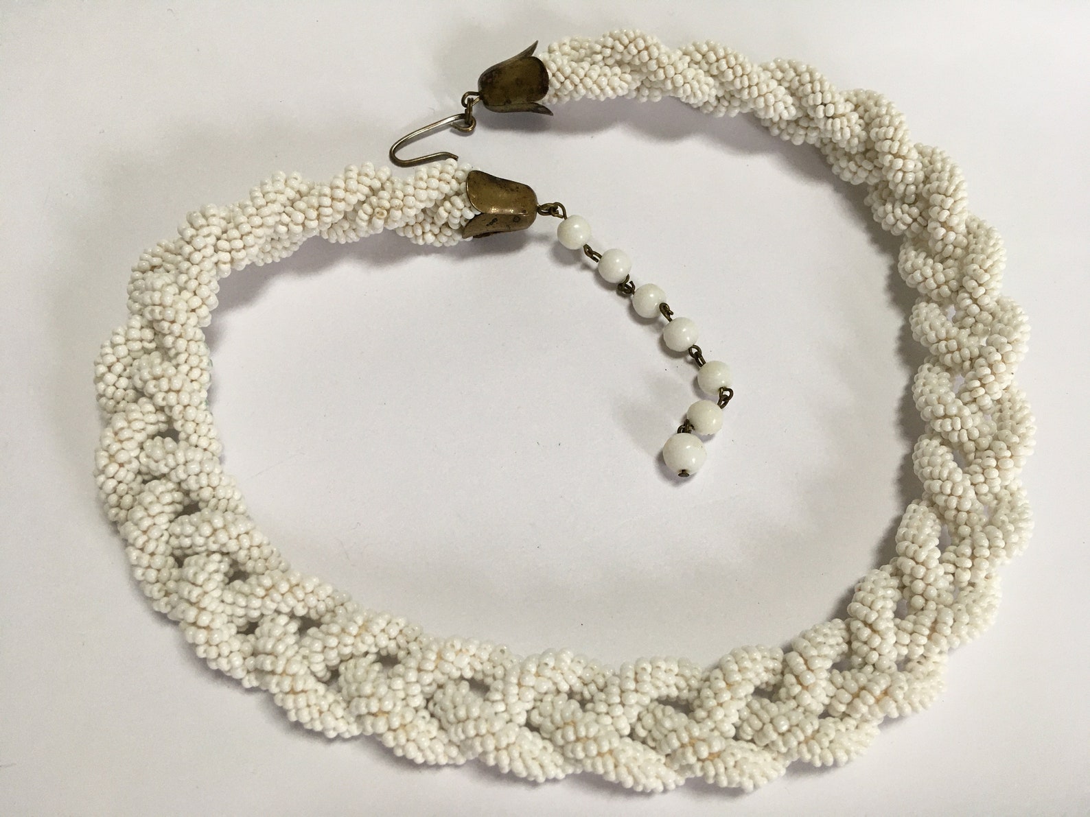 White Seed Bead Braided Rope Choker Necklace Haskell Era Etsy