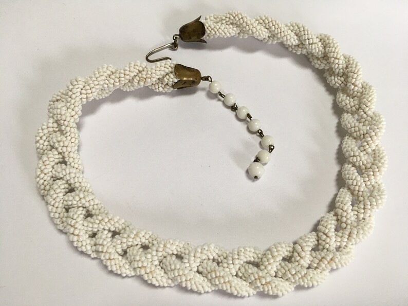 White Seed Bead Braided Rope Choker Necklace Haskell Era Etsy