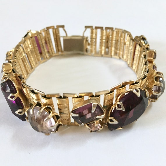 Purple Rhinestone Book Chain Bracelet – Gold Tone… - image 4