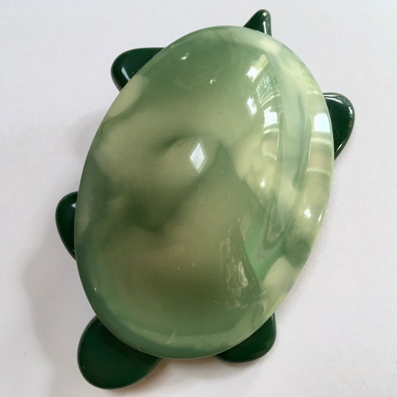 Marbled Green Laminated Celluloid Figural Brooch … - image 5