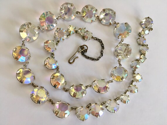 AB Crystal Bezel Set Eternity Necklace Mid Century Open Back