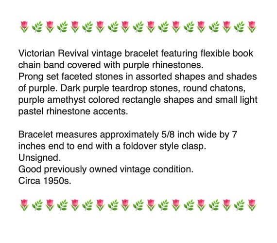 Purple Rhinestone Book Chain Bracelet – Gold Tone… - image 2