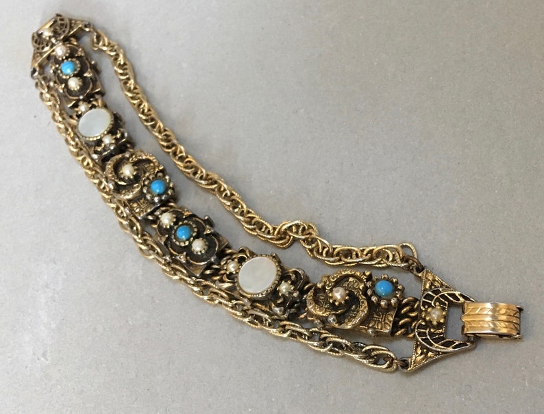 Goldette Victorian Revival Slide Bracelet Faux Pearls Mother | Etsy