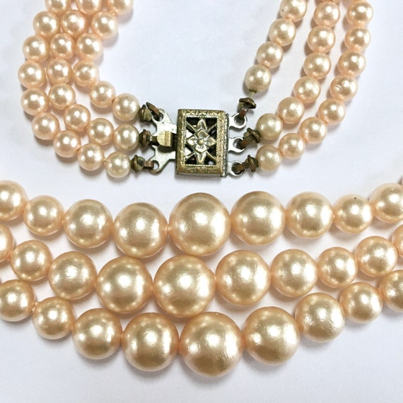 Old Faux Pearls Three Strand Necklace – Lightweig… - image 8