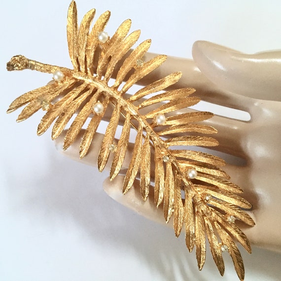 Large Judy Lee Leaf Brooch – Huge Gold Plate Faux… - image 3