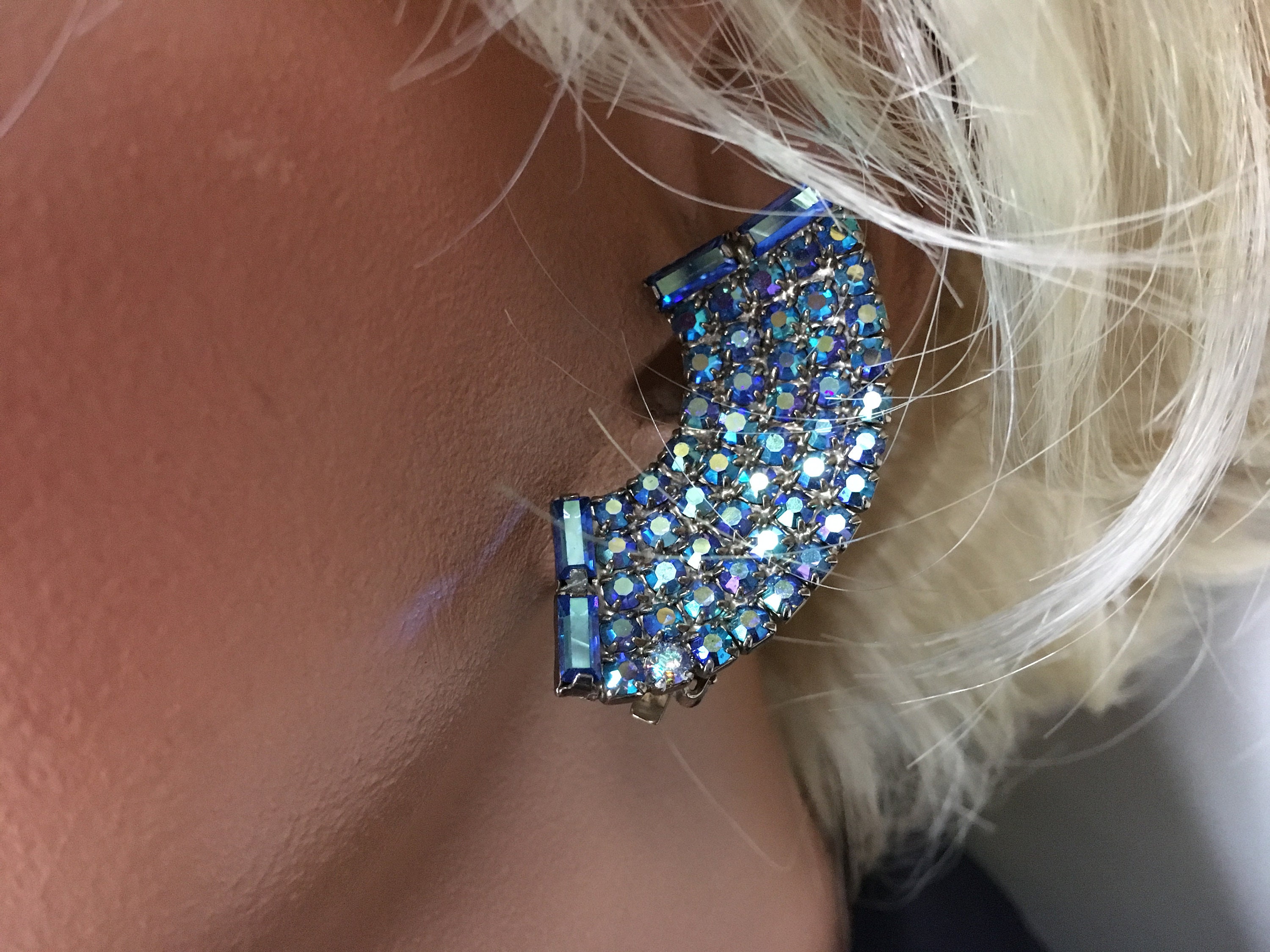 Sculptural Abstract Brooch Earrings Demi Parure Blue AB Pave - Etsy