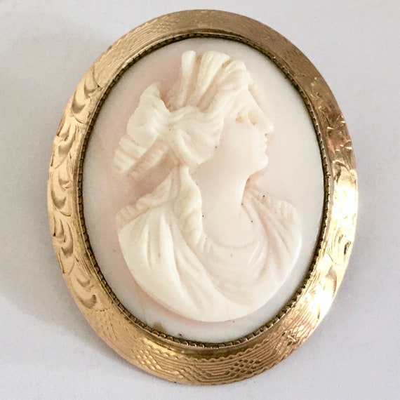 Cameo Brooch – Beautiful Gold Plate Etched Frame … - image 1