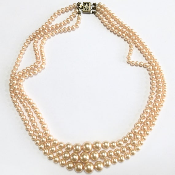 Old Faux Pearls Three Strand Necklace – Lightweig… - image 3