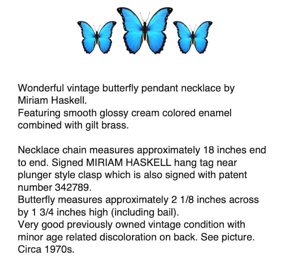 Miriam Haskell Butterfly Pendant Necklace – Cream… - image 2