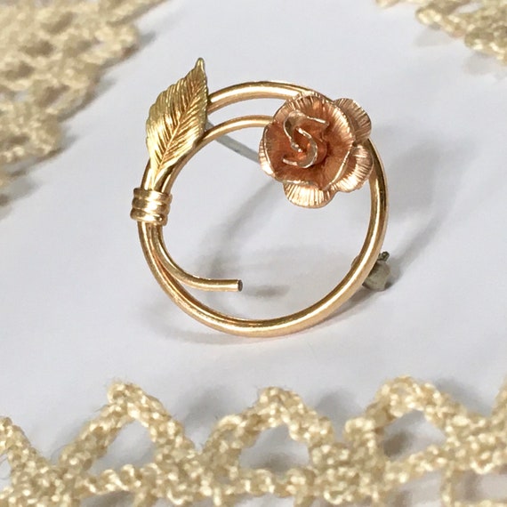KREMENTZ Floral Pin – Two Color Rose Brooch – Lov… - image 4