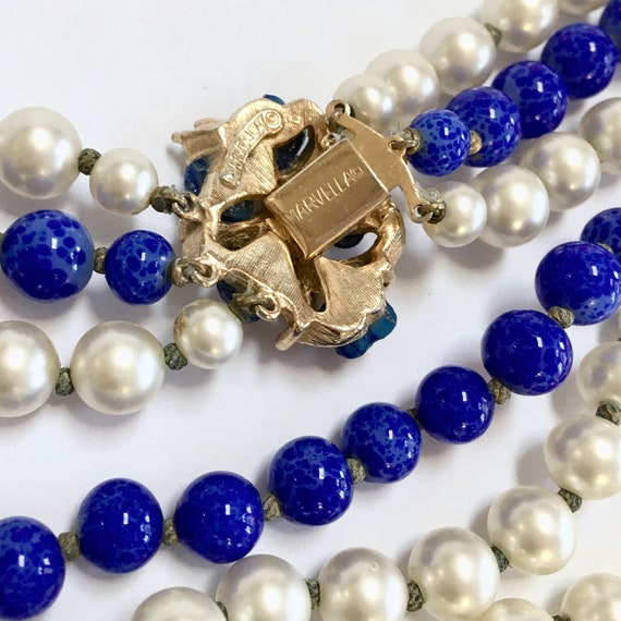 MARVELLA Faux Pearl & Blue Lapis Art Glass Bead N… - image 8