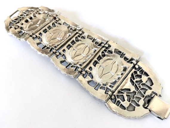 Wide Ornate Vintage Panel Link Bracelet – Big Blu… - image 7
