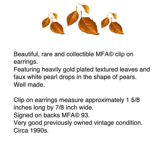 MFA Museum of Fine Art Faux Pearl Pear Dangle Cli… - image 2
