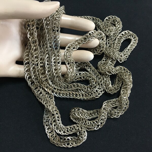 Extra Long 67” Mexican Wedding Necklace – Handmade Silver Twisted Linked Chain Old Folk Art Ethnic Jewelry – Big Links – 1970s