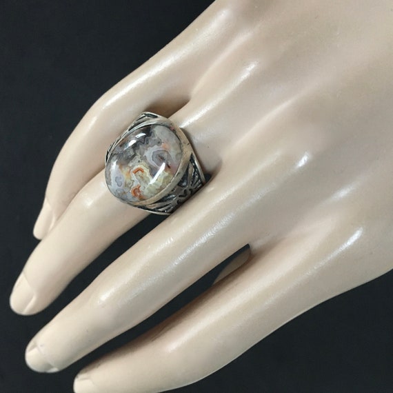 Large Heavy Southwestern Sterling Silver Ring Wit… - image 3