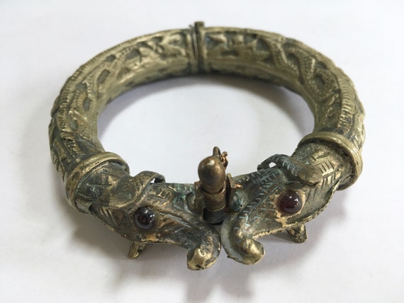 Old Indian Makara Head Tribal Bracelet – Double D… - image 4