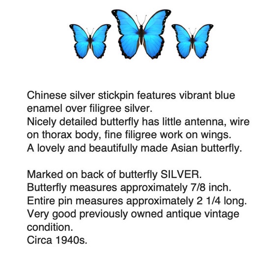 Chinese Export Butterfly Stickpin – Asian Silver … - image 2