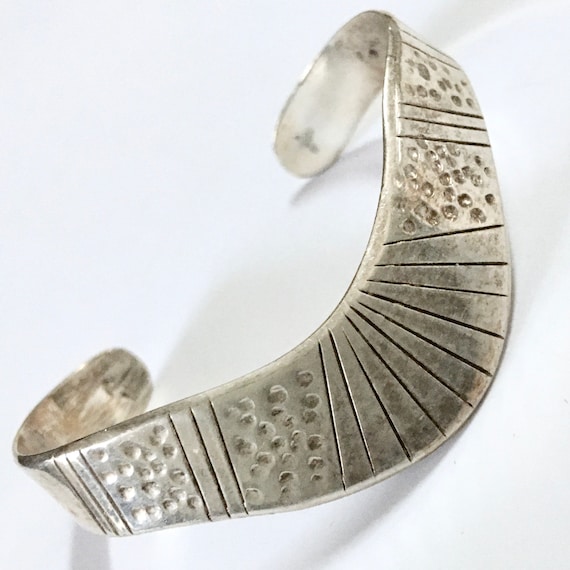 Hammered Green Seraphinite and Sterling Silver Cuff Bracelet