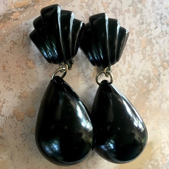 Art Deco Black Drop Earrings – Bakelite Era Big C… - image 3