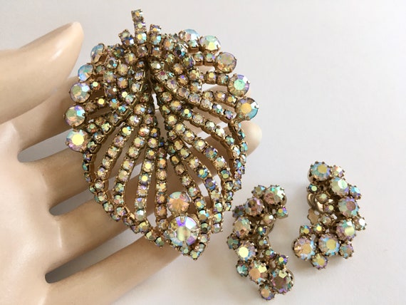 Big Sculptural AB Rhinestone Layered Brooch & Cli… - image 3