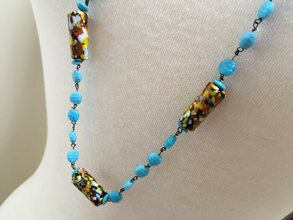 Venetian Millefiori Glass Bead Necklace Long Czech Beaded - Etsy