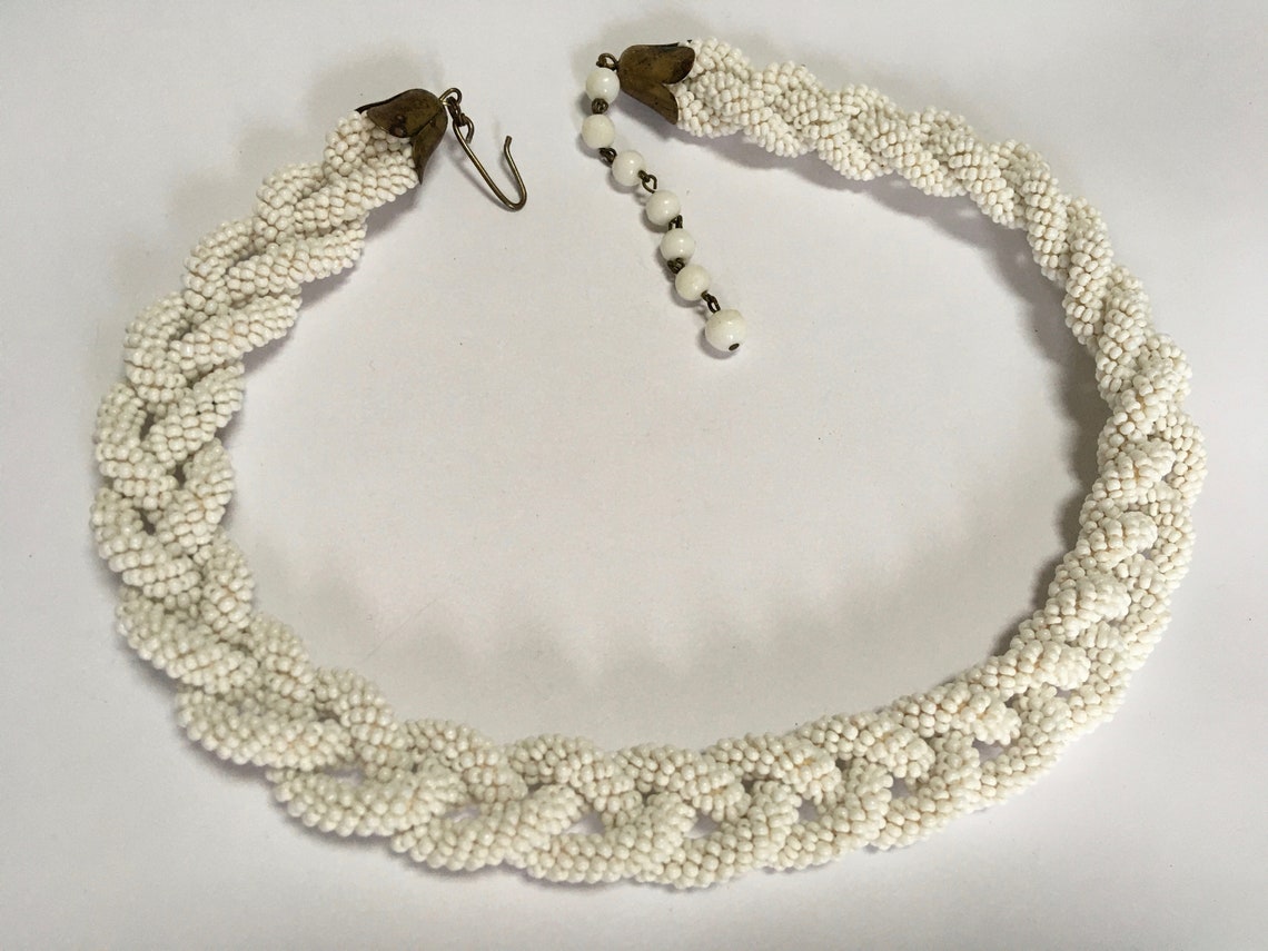 White Seed Bead Braided Rope Choker Necklace Haskell Era Etsy