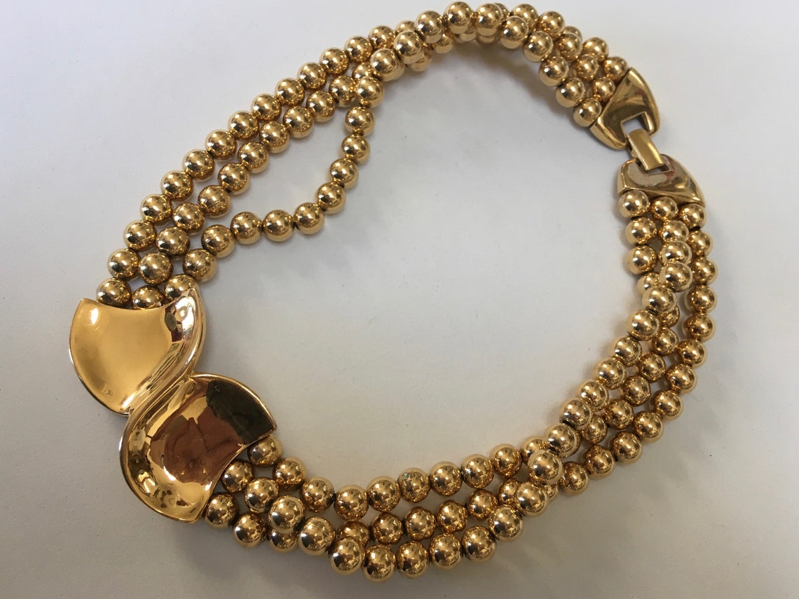 Napier Necklace Gold Three Strand Choker 1960s MOD Fashion Etsy