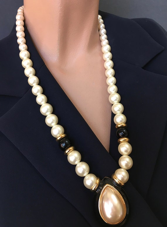 Napier Pearl Enamel Necklace Faux 