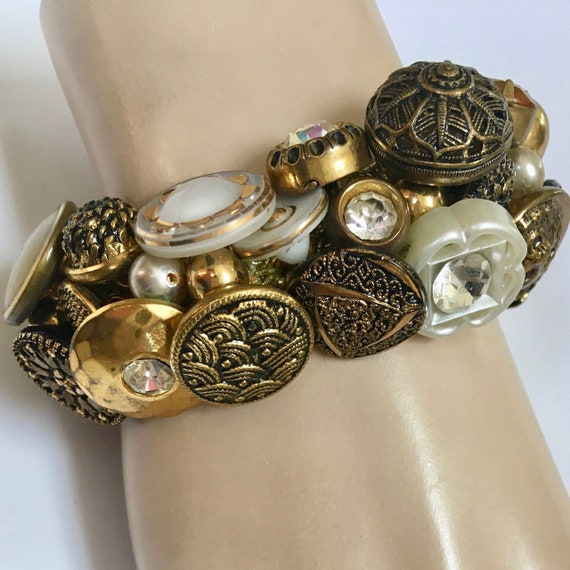 Antique Buttons Bracelet – Old Buttons On Stretch… - image 3