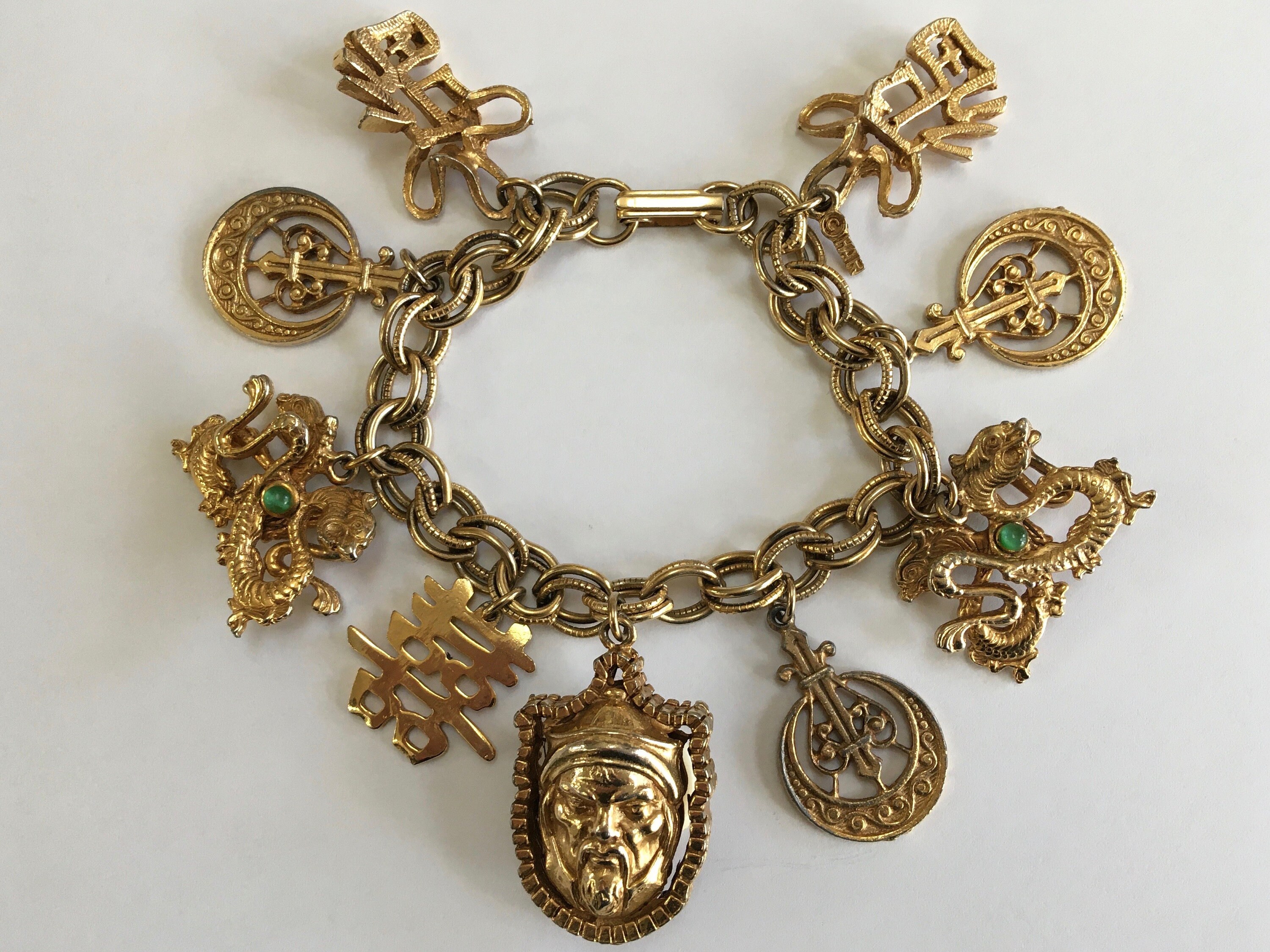 Vintage Ocean Themed 14K Gold Charm Bracelet