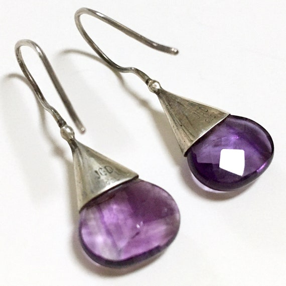 Teardrop Amethyst Silver Pierced Drop Earrings – … - image 5