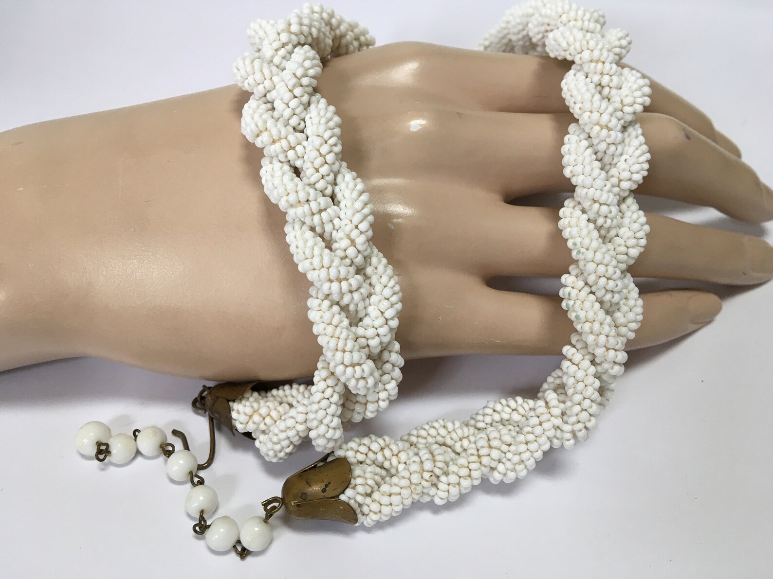 White Seed Bead Braided Rope Choker Necklace Haskell Era Etsy