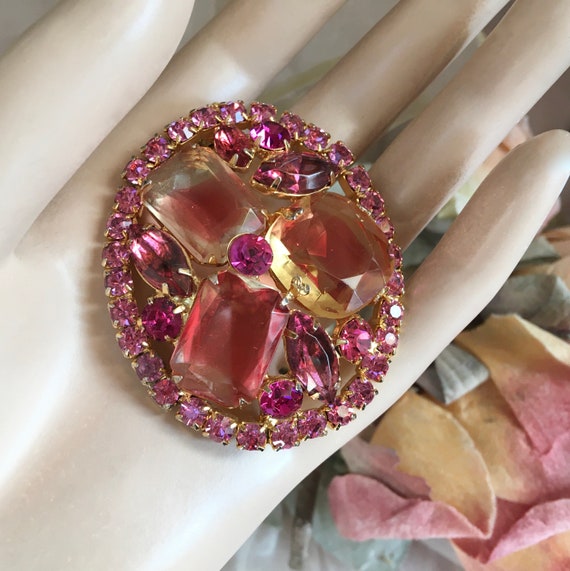 Pink Givre Rhinestone Brooch – Large Sparkling Ju… - image 3