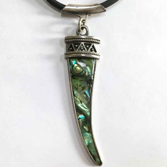 Colorful Abalone Shell Silver Pendant Necklace – … - image 4