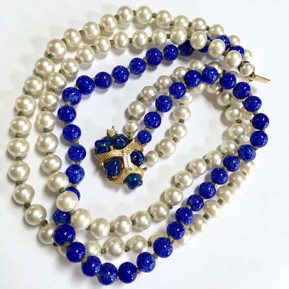 MARVELLA Faux Pearl & Blue Lapis Art Glass Bead N… - image 4