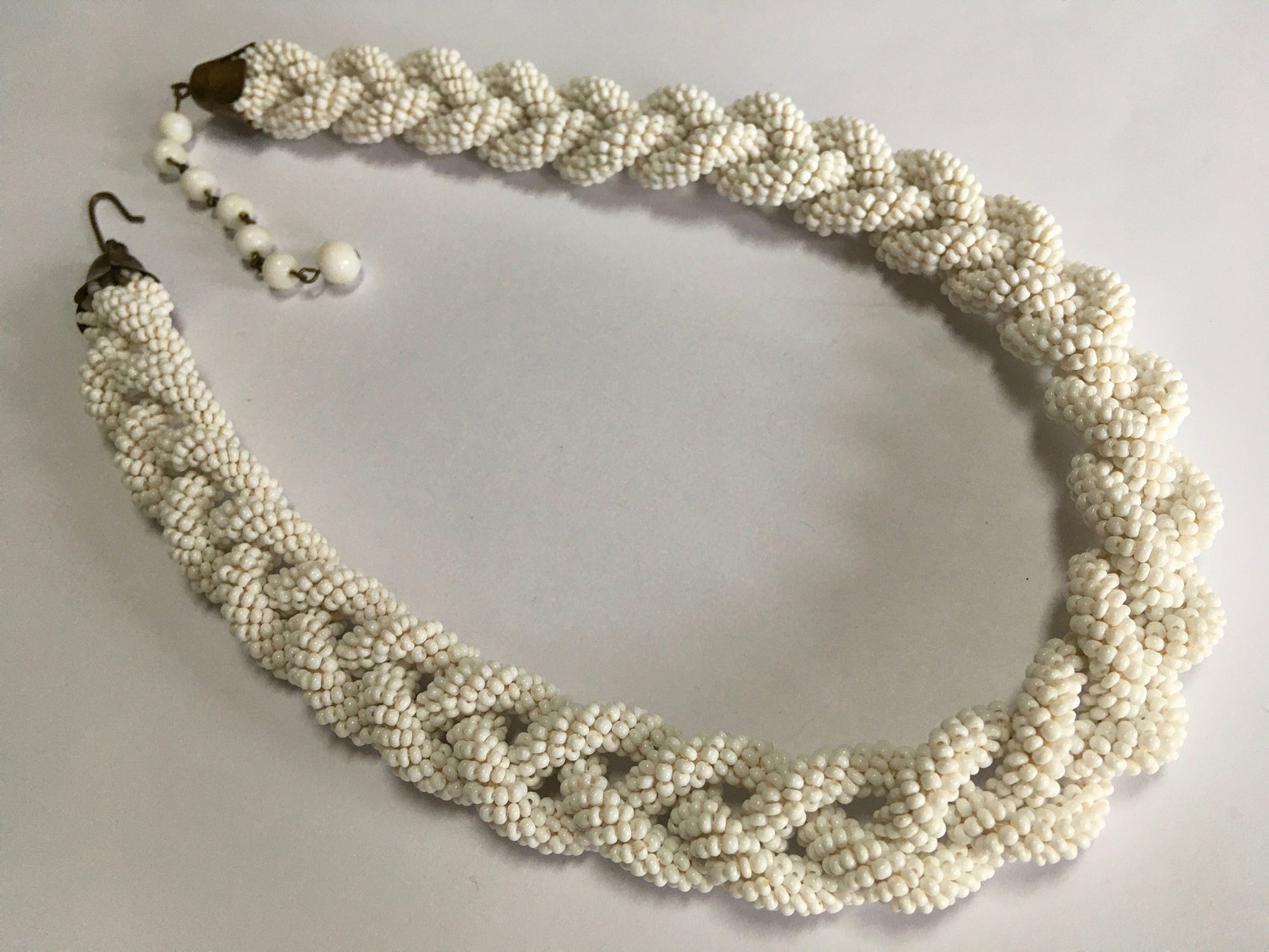 White Seed Bead Braided Rope Choker Necklace Haskell Era Etsy