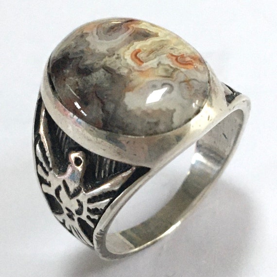 Large Heavy Southwestern Sterling Silver Ring Wit… - image 1
