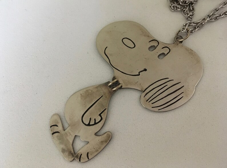 Snoopy Pendant Necklace Signed 1958 United Feature Syndicate Silver Plate Taiwan 1960s